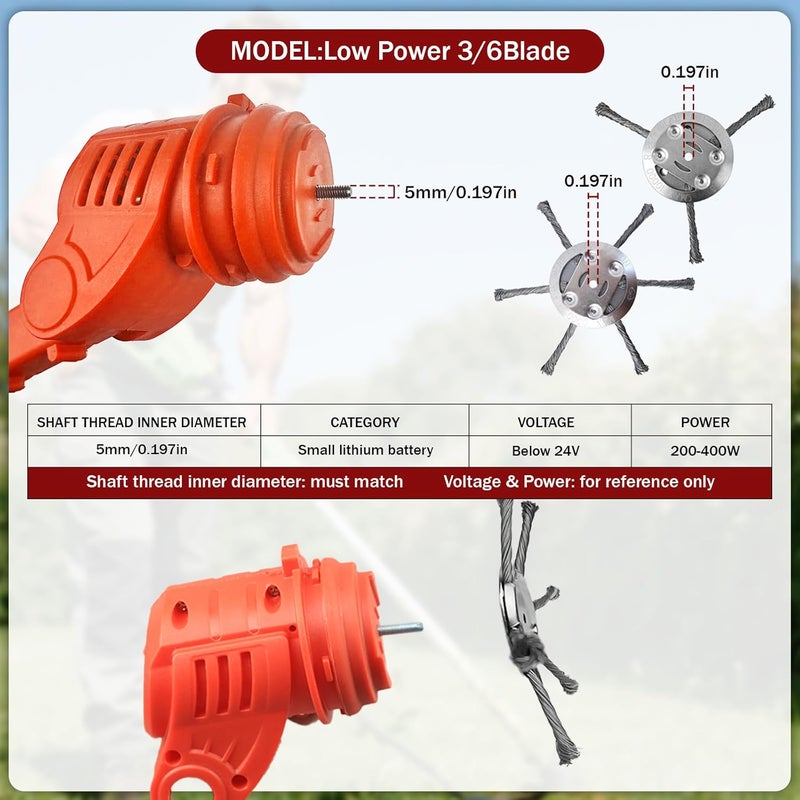 Rinhtma Steel Wire Grass Trimmer Head, Upgrade Bold 2.3 Times Prevent Breaking Steel Wire Weed Eater Head, for Low-Power Lithium Battery Weed Trimmers, 6 Inch Wire Weed Trimmer Head（Low Power 3 Blade） - Image 3